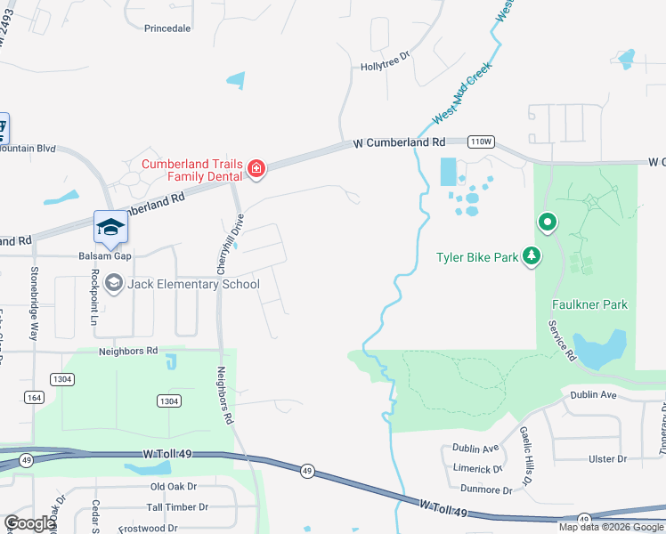 map of restaurants, bars, coffee shops, grocery stores, and more near 7616 Glade Mill Lane in Tyler