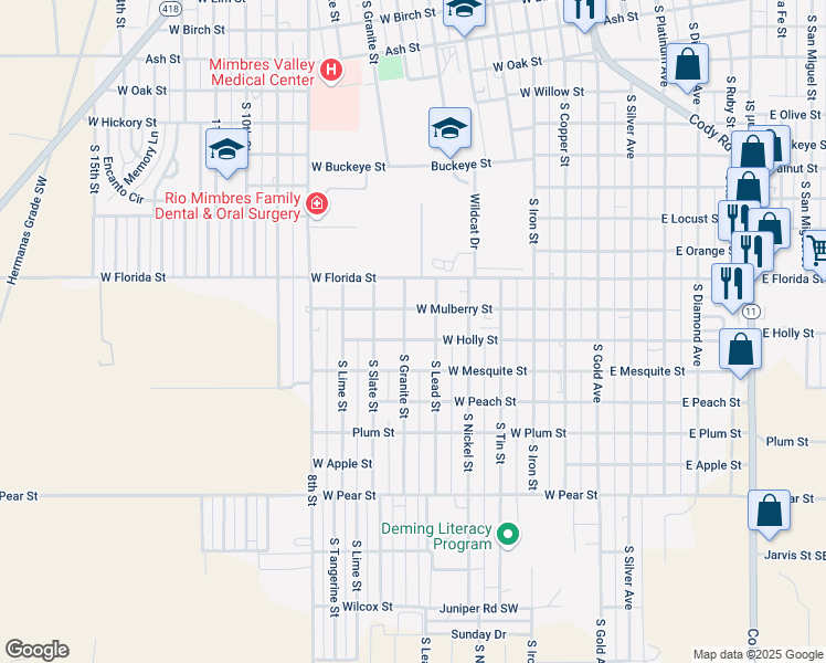 map of restaurants, bars, coffee shops, grocery stores, and more near 721 West Mulberry Street in Deming