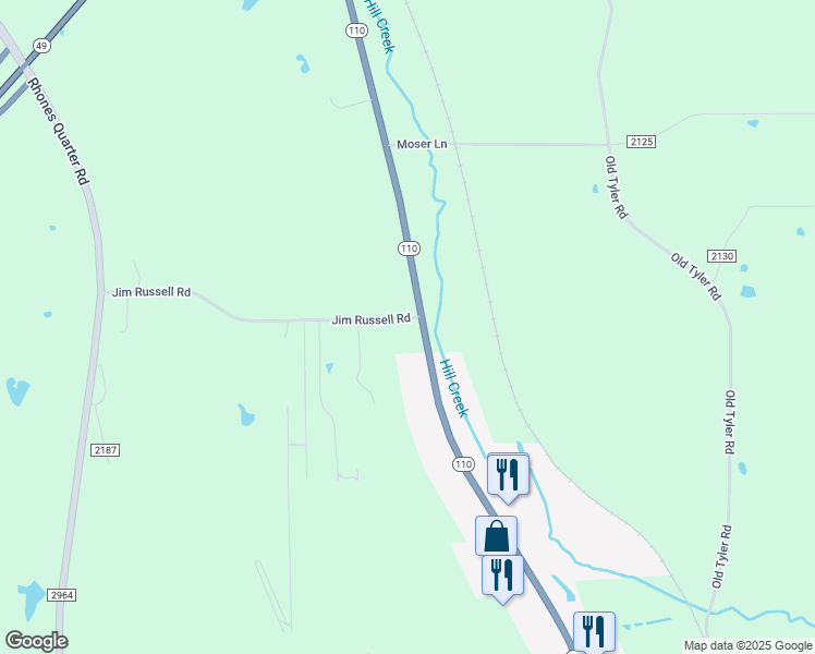 map of restaurants, bars, coffee shops, grocery stores, and more near 10409-10499 Jim Russell Road in Whitehouse