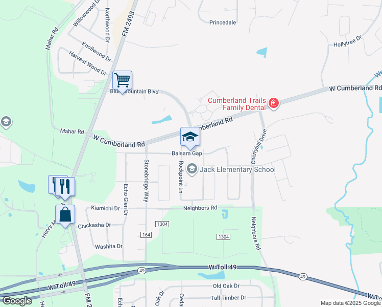 map of restaurants, bars, coffee shops, grocery stores, and more near 1900 Balsam Gap in Tyler