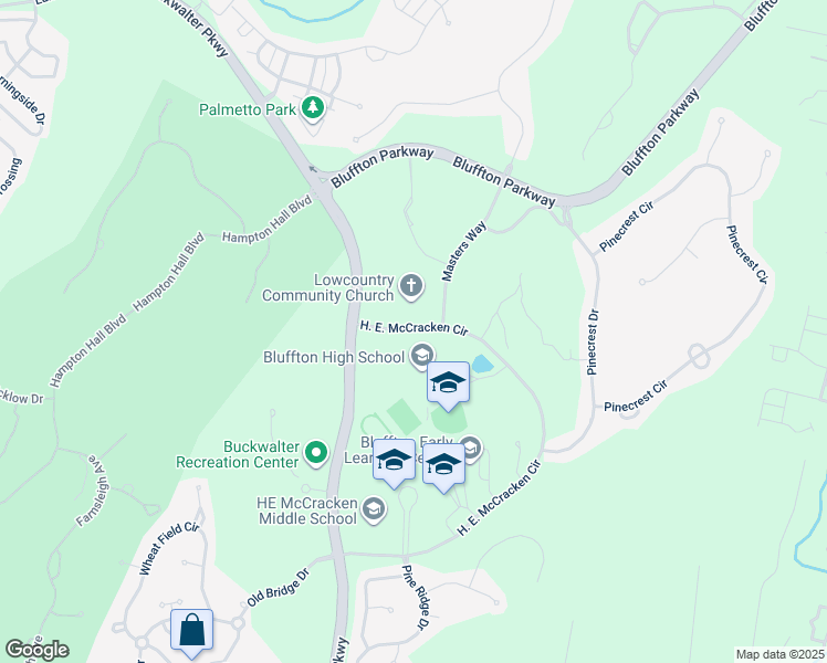 map of restaurants, bars, coffee shops, grocery stores, and more near 12 H. E. McCracken Circle in Bluffton