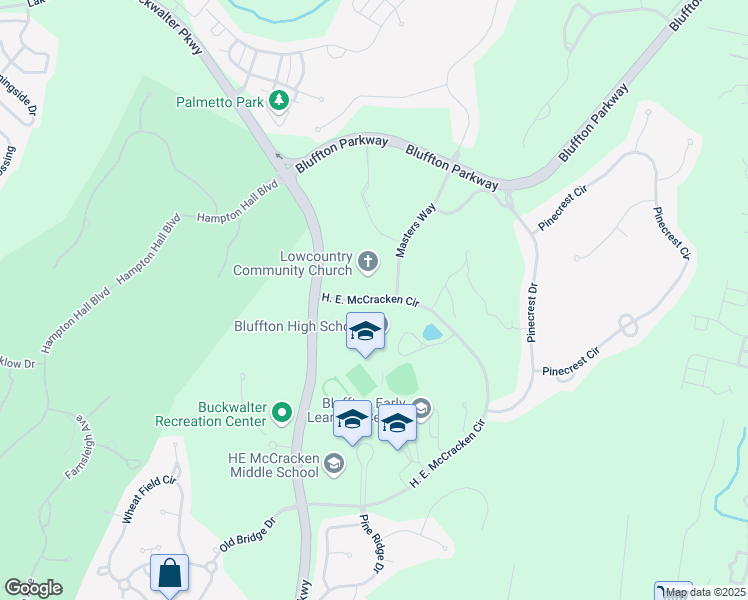 map of restaurants, bars, coffee shops, grocery stores, and more near 12 H. E. McCracken Circle in Bluffton