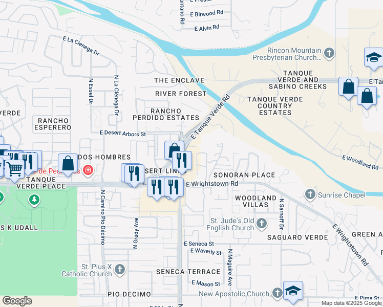 map of restaurants, bars, coffee shops, grocery stores, and more near 2500 North Shade Tree Drive in Tucson