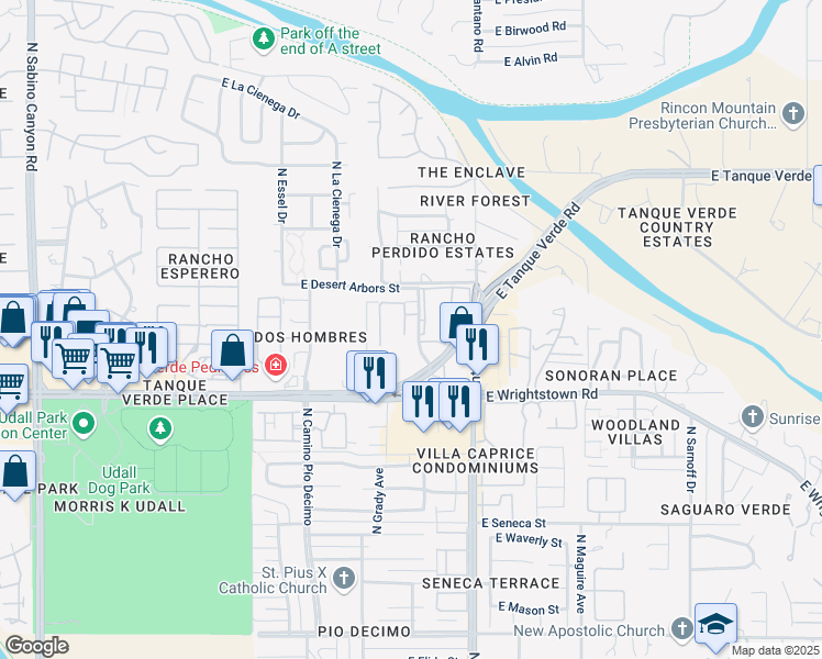 map of restaurants, bars, coffee shops, grocery stores, and more near 2522 North Blue Willow TR in Tucson