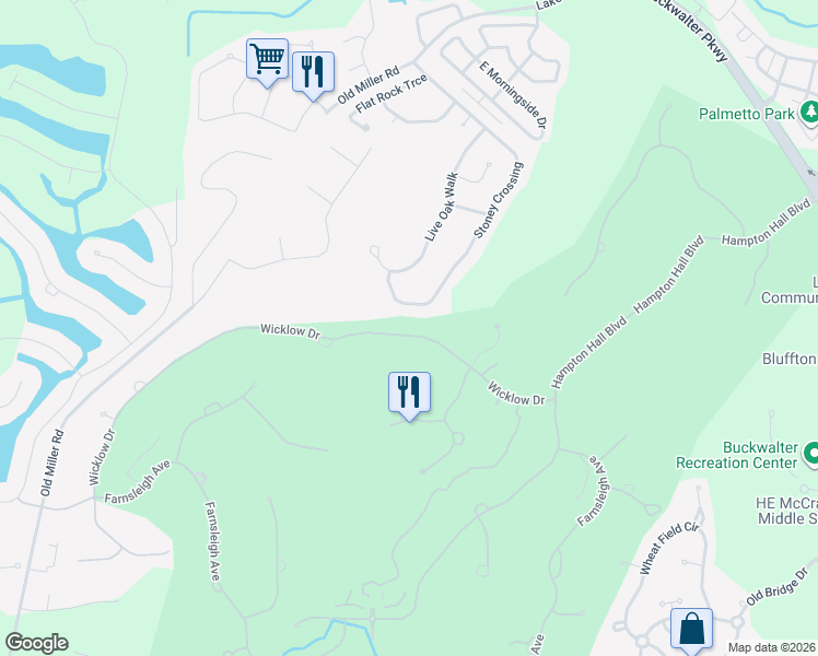 map of restaurants, bars, coffee shops, grocery stores, and more near 52 Wicklow Drive in Bluffton