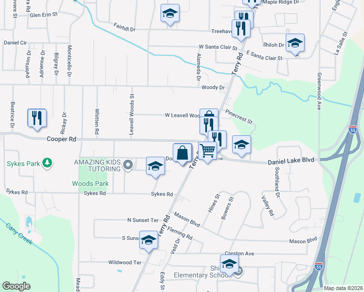 map of restaurants, bars, coffee shops, grocery stores, and more near 129 Cooper Rd in Jackson