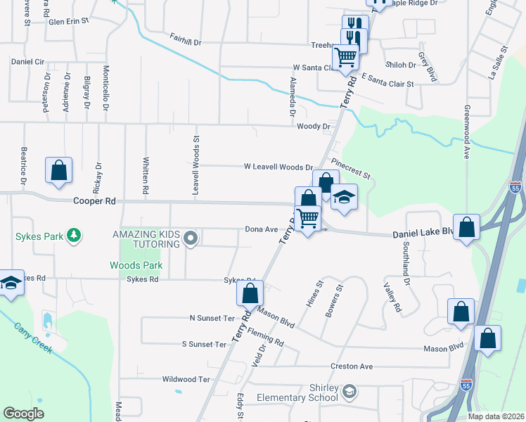 map of restaurants, bars, coffee shops, grocery stores, and more near 129 Cooper Road in Jackson
