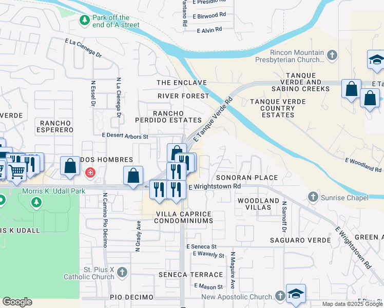 map of restaurants, bars, coffee shops, grocery stores, and more near 2500 North Shade Tree Drive in Tucson