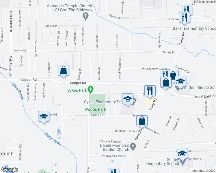 map of restaurants, bars, coffee shops, grocery stores, and more near 337 Cooper Road in Jackson
