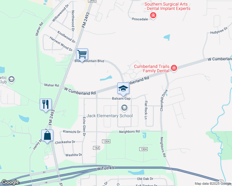 map of restaurants, bars, coffee shops, grocery stores, and more near 7282 Rockpoint Circle in Tyler