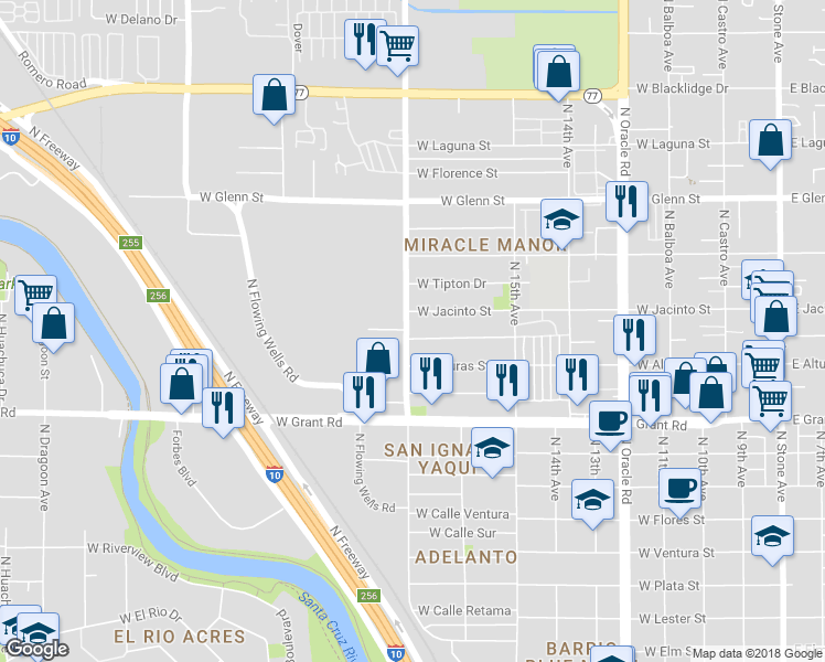 map of restaurants, bars, coffee shops, grocery stores, and more near 858 West Paris Promenade in Tucson