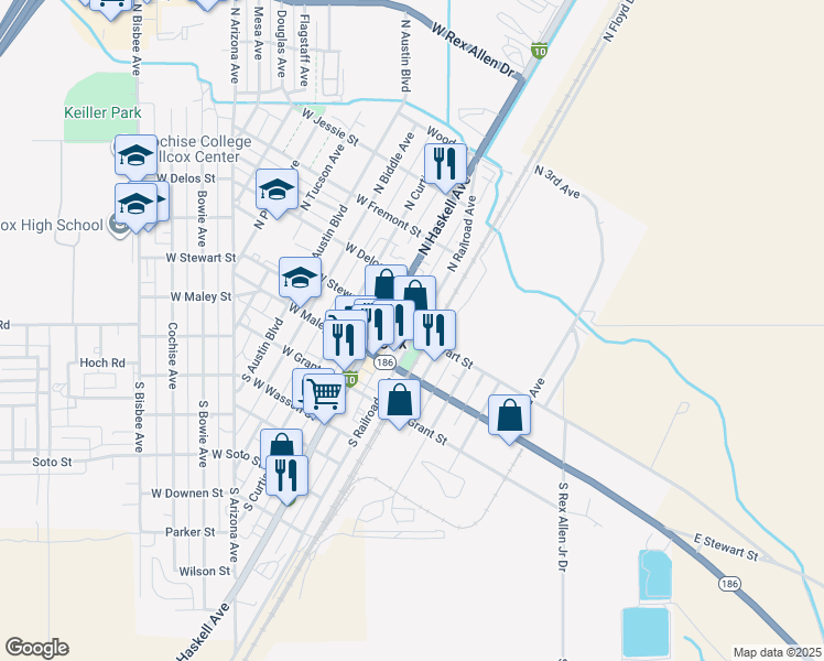 map of restaurants, bars, coffee shops, grocery stores, and more near 235 East Stewart Street in Willcox