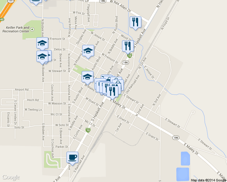 map of restaurants, bars, coffee shops, grocery stores, and more near 124 E Stewart St in Willcox