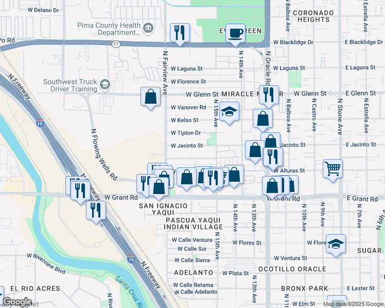 map of restaurants, bars, coffee shops, grocery stores, and more near 826 West Paris Promenade in Tucson