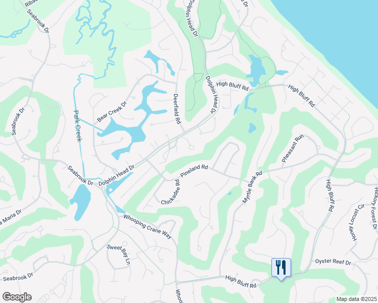 map of restaurants, bars, coffee shops, grocery stores, and more near 16 Fernwood Trail in Hilton Head Island