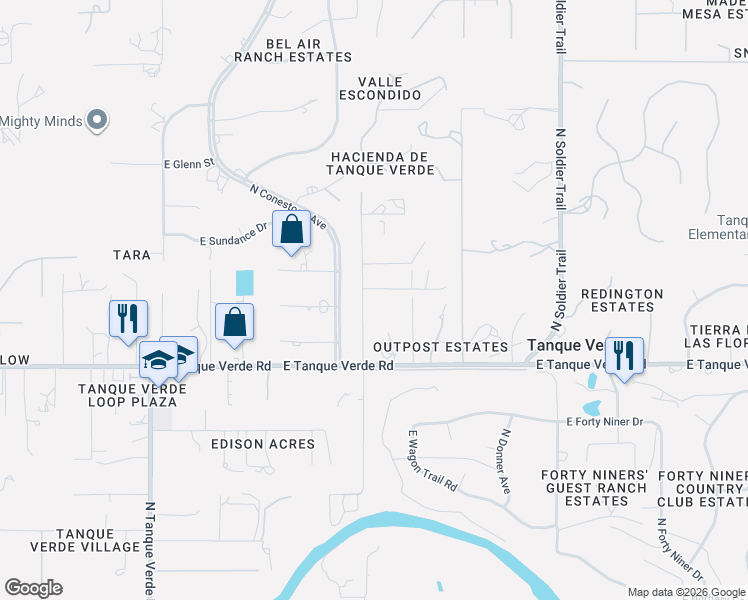 map of restaurants, bars, coffee shops, grocery stores, and more near 11525 East Tanque Verde Road in Tucson