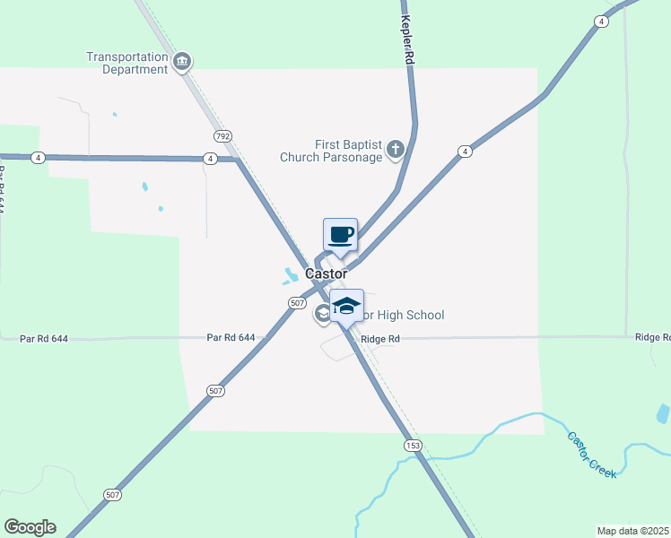 map of restaurants, bars, coffee shops, grocery stores, and more near in Castor