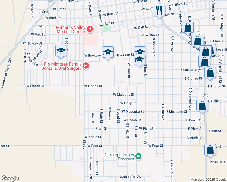 map of restaurants, bars, coffee shops, grocery stores, and more near 721 West Mulberry Street in Deming