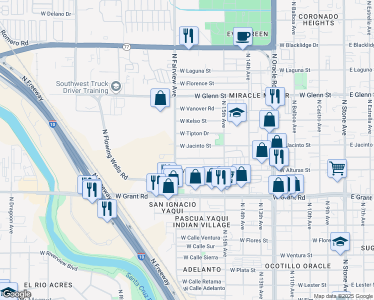 map of restaurants, bars, coffee shops, grocery stores, and more near 826 West Paris Promenade in Tucson