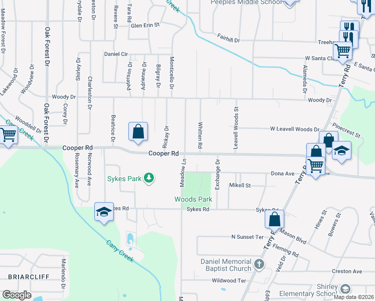 map of restaurants, bars, coffee shops, grocery stores, and more near 427 Cooper Road in Jackson