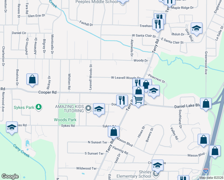 map of restaurants, bars, coffee shops, grocery stores, and more near 235 West Leavell Woods Drive in Jackson