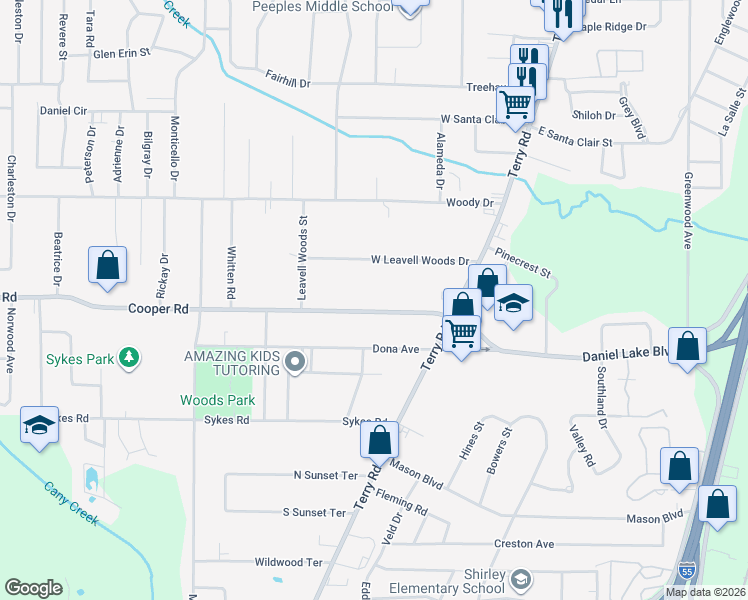 map of restaurants, bars, coffee shops, grocery stores, and more near 235 West Leavell Woods Drive in Jackson