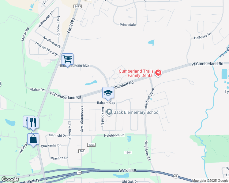 map of restaurants, bars, coffee shops, grocery stores, and more near 1951 Blue Mountain Boulevard in Tyler