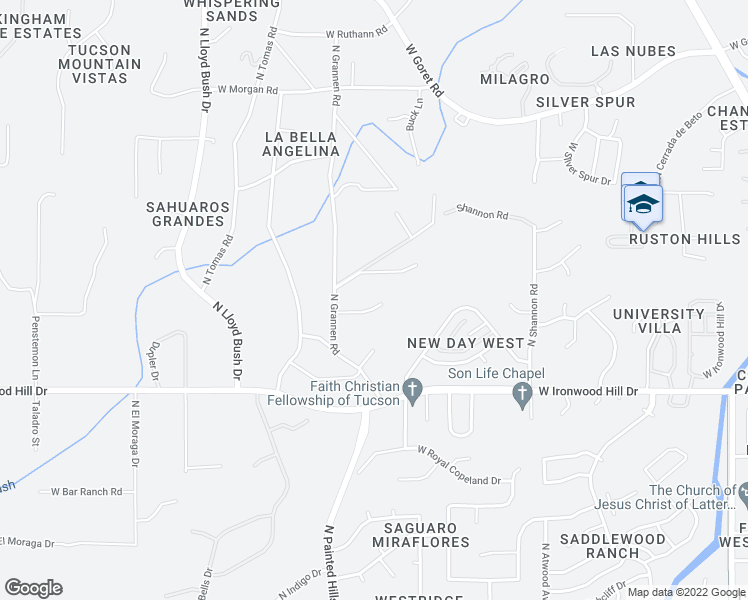 map of restaurants, bars, coffee shops, grocery stores, and more near 2600 North Grannen Road in Tucson