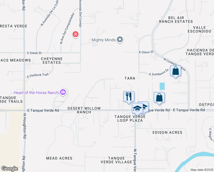 map of restaurants, bars, coffee shops, grocery stores, and more near 2566 Woods End Place in Tucson