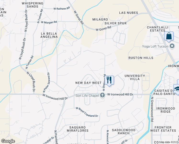 map of restaurants, bars, coffee shops, grocery stores, and more near 3026 West Avenida Cresta in Tucson