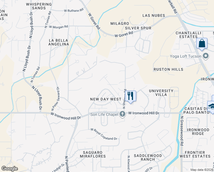 map of restaurants, bars, coffee shops, grocery stores, and more near 3026 West Avenida Cresta in Tucson