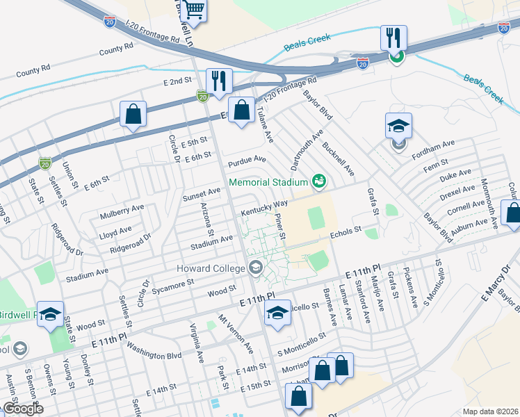 map of restaurants, bars, coffee shops, grocery stores, and more near 1798 Harvard Ave in Big Spring