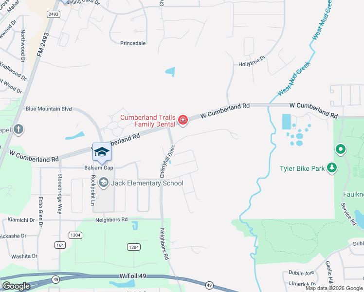 map of restaurants, bars, coffee shops, grocery stores, and more near 1289 Ashley Creek Lane in Tyler