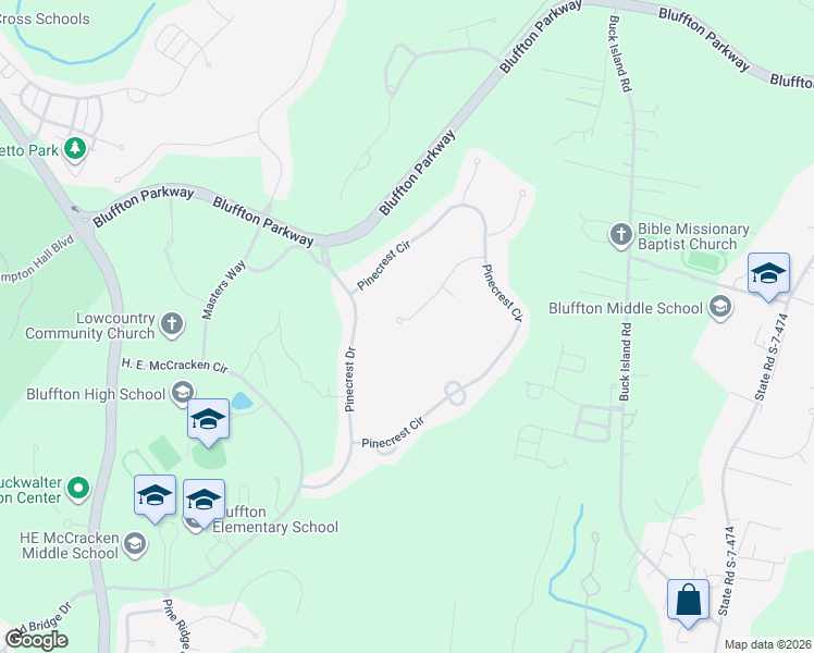 map of restaurants, bars, coffee shops, grocery stores, and more near 37 Aspen Hall Road in Bluffton