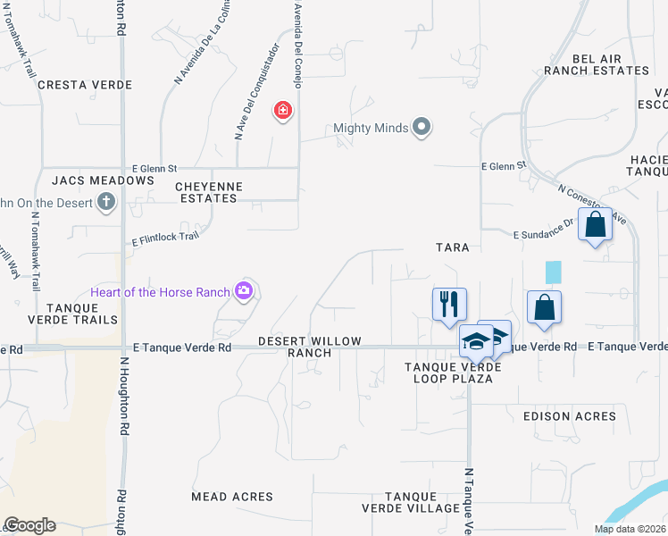 map of restaurants, bars, coffee shops, grocery stores, and more near 2508 Wychwood Court in Tucson