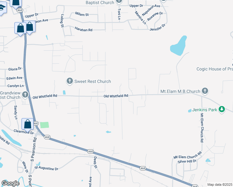 map of restaurants, bars, coffee shops, grocery stores, and more near 417 Old Whitfield Road in Pearl
