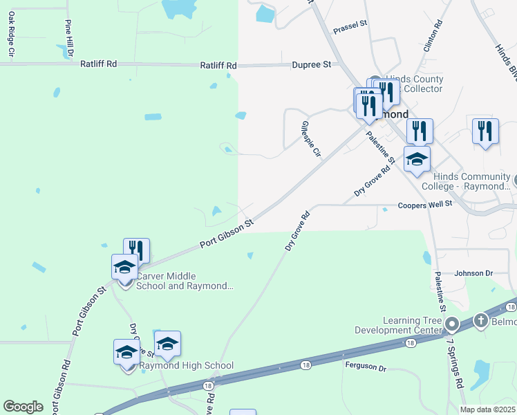 map of restaurants, bars, coffee shops, grocery stores, and more near 104 Magnolia Drive in Raymond
