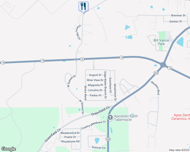 map of restaurants, bars, coffee shops, grocery stores, and more near 264 August Dr in Brandon