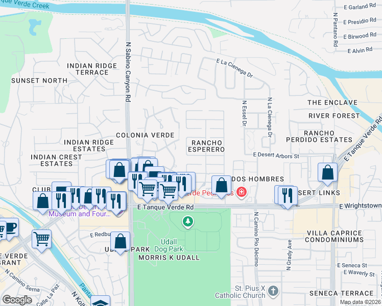 map of restaurants, bars, coffee shops, grocery stores, and more near 2611 North Avenue Orgullo in Tucson
