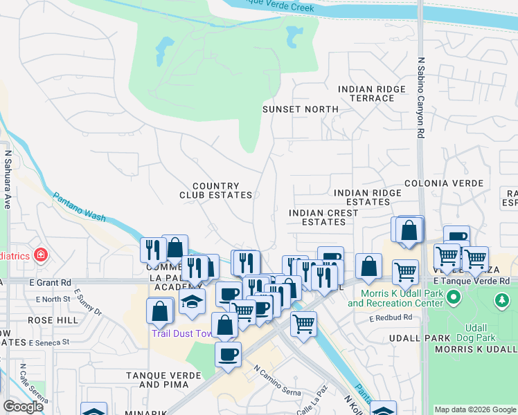 map of restaurants, bars, coffee shops, grocery stores, and more near 2250 North Camino Principal in Tucson