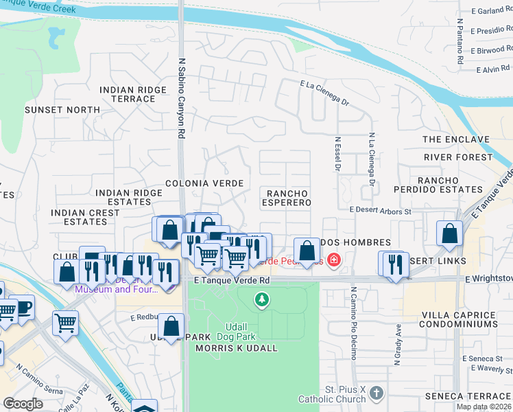 map of restaurants, bars, coffee shops, grocery stores, and more near 2611 North Avenue Orgullo in Tucson
