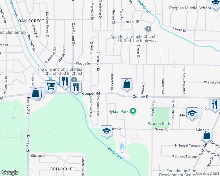 map of restaurants, bars, coffee shops, grocery stores, and more near 3339 Beatrice Drive in Jackson