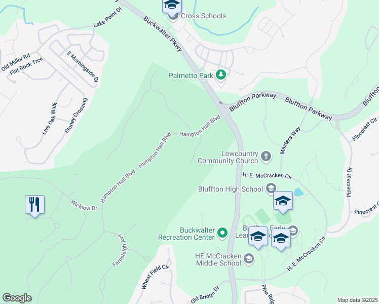 map of restaurants, bars, coffee shops, grocery stores, and more near 12 Strandhill Avenue in Bluffton