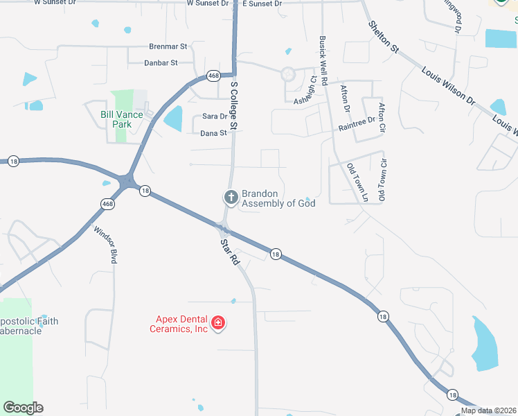 map of restaurants, bars, coffee shops, grocery stores, and more near 991 South College Street in Brandon