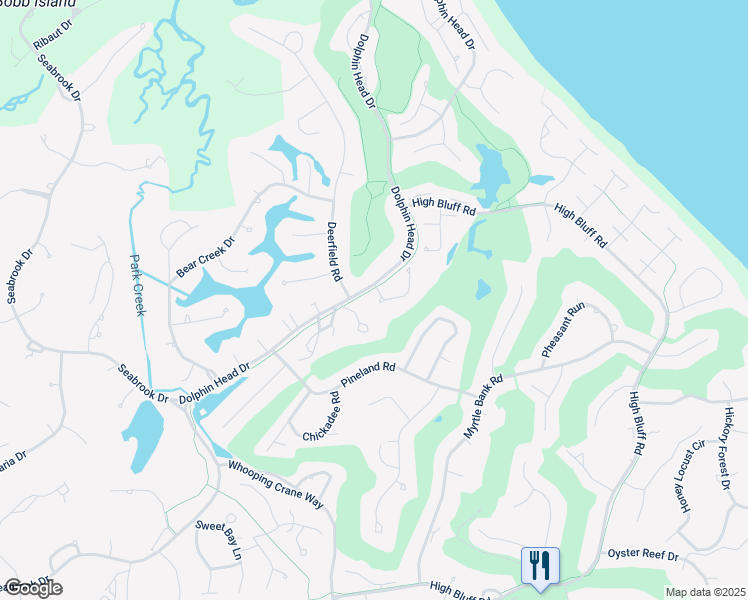 map of restaurants, bars, coffee shops, grocery stores, and more near 2 White Tail Deer Lane in Hilton Head Island