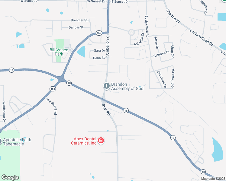 map of restaurants, bars, coffee shops, grocery stores, and more near 991 South College Street in Brandon