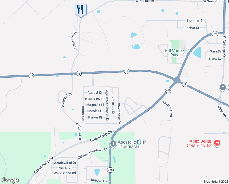 map of restaurants, bars, coffee shops, grocery stores, and more near 256 Sunchase Drive in Brandon