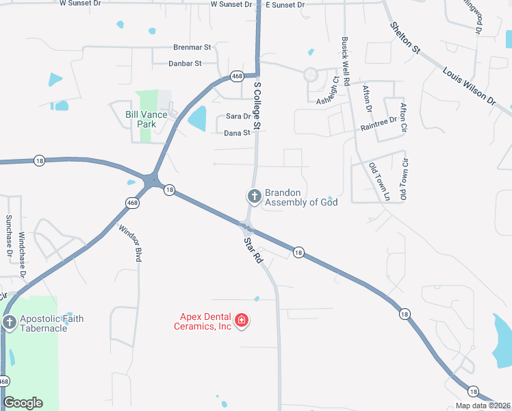 map of restaurants, bars, coffee shops, grocery stores, and more near 995 South College Street in Brandon