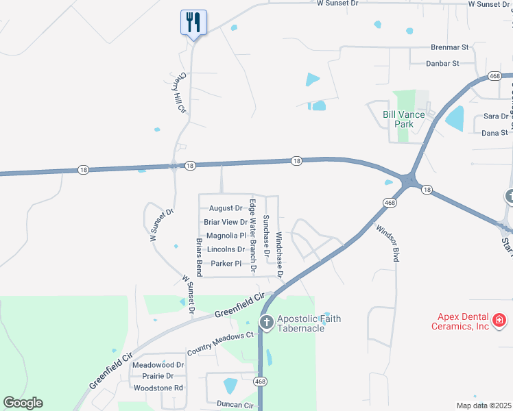 map of restaurants, bars, coffee shops, grocery stores, and more near 278 August Drive in Brandon