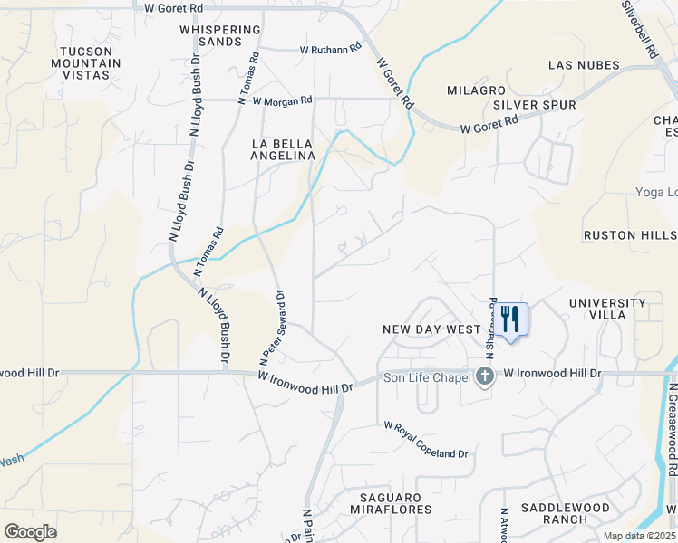 map of restaurants, bars, coffee shops, grocery stores, and more near 2600 North Grannen Road in Tucson
